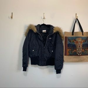 South pole Black Faux Fur Hooded Jacket